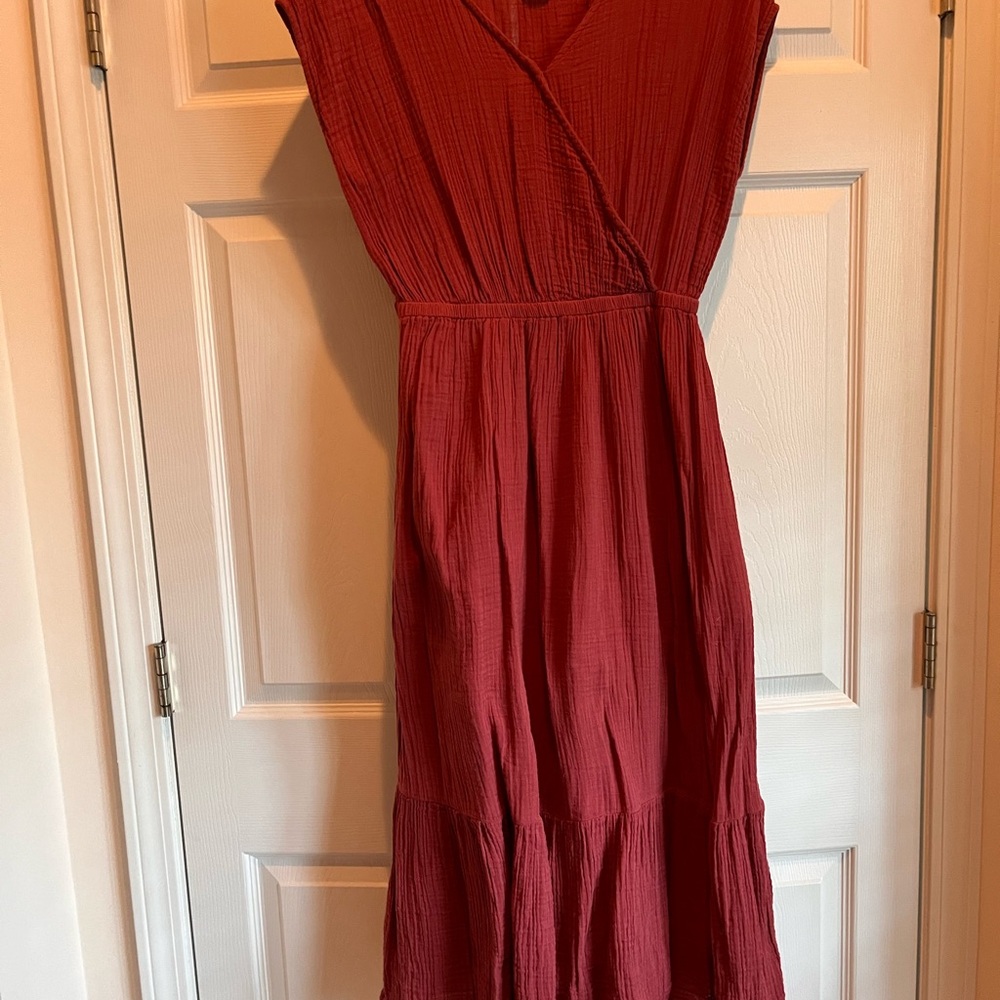 Coldwater Creek Red Sleeveless V-Neck Midi Dress